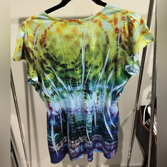 Apt. 9 Green, Blue, and Purple Short Sleeve V-Neck Top Size L - Picture 2 of 16